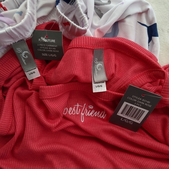 Pj Couture Best Friend Dog Print PJ Set Sleeveless Top Pants Dark Rose L NWT - Picture 9 of 9